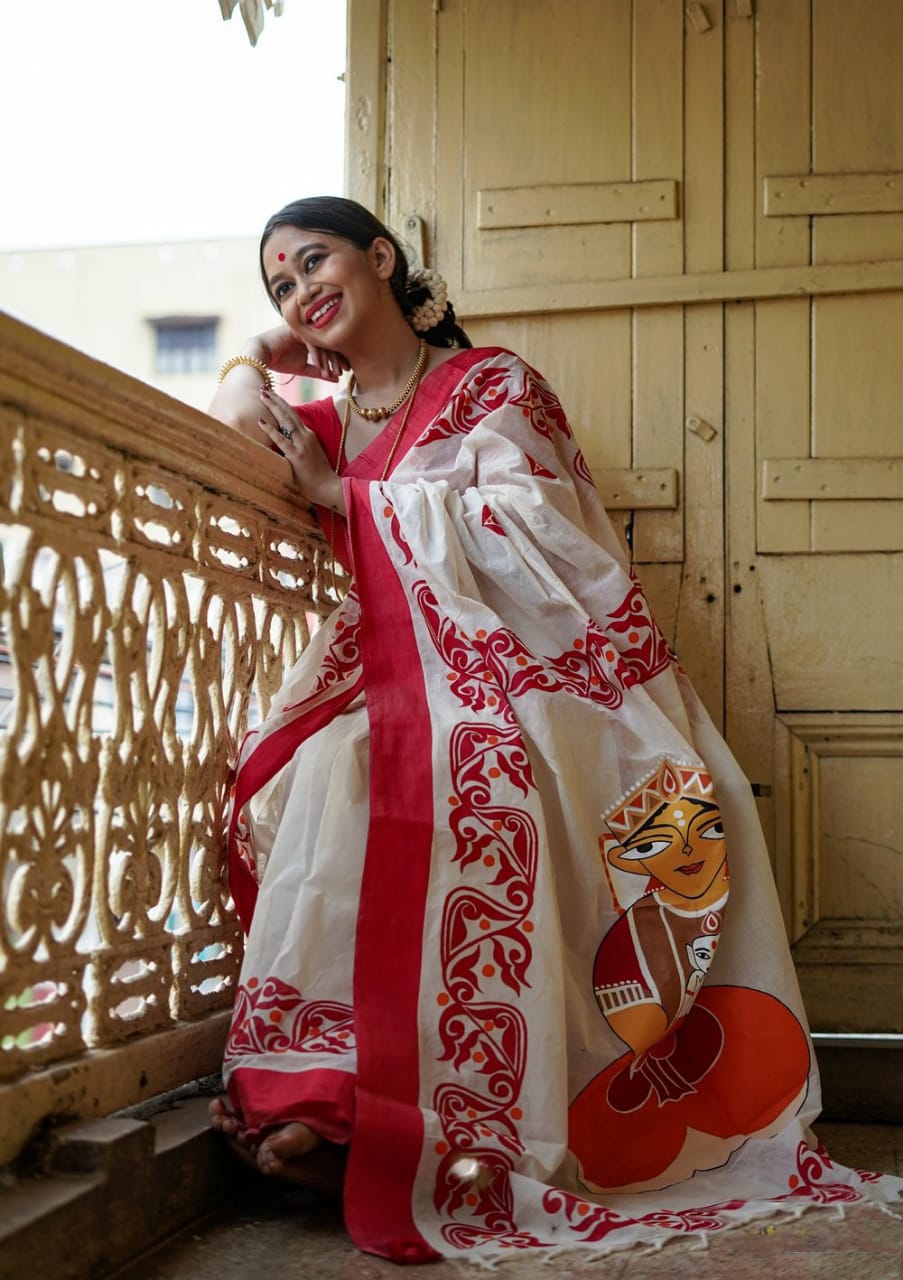 Eternal Elegance Premium Linen Cotton Digital Printed Saree with Matching Blouse