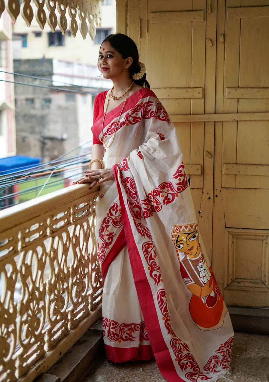 Eternal Elegance Premium Linen Cotton Digital Printed Saree with Matching Blouse