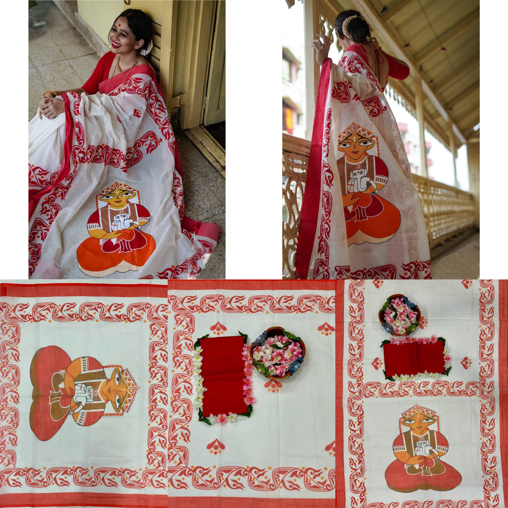 Eternal Elegance Premium Linen Cotton Digital Printed Saree with Matching Blouse