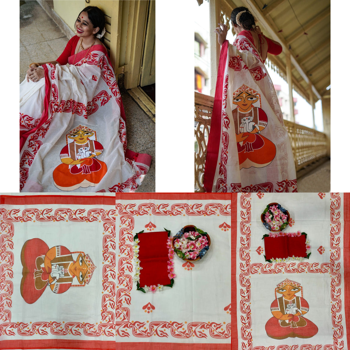 Eternal Elegance Premium Linen Cotton Digital Printed Saree with Matching Blouse