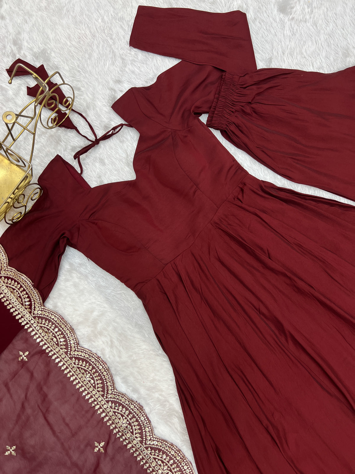 Romansilk Chanderi 16-Kali Anarkali Gown with Sequin Cutwork Dupatta & Stitched Pant