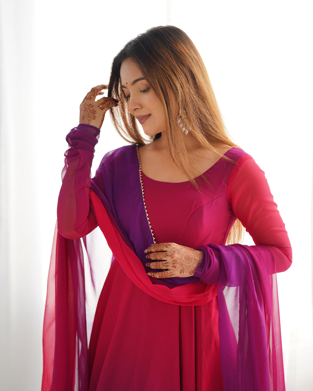 Colorful Faux Georgette Padded Anarkali Set with 6.5M Flair & Lace Dupatta