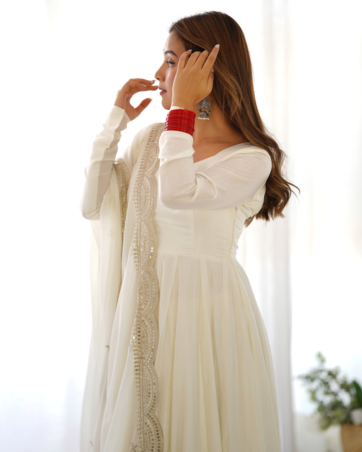 Romansilk Chanderi 16-Kali Anarkali Gown with Sequin Cutwork Dupatta & Stitched Pant