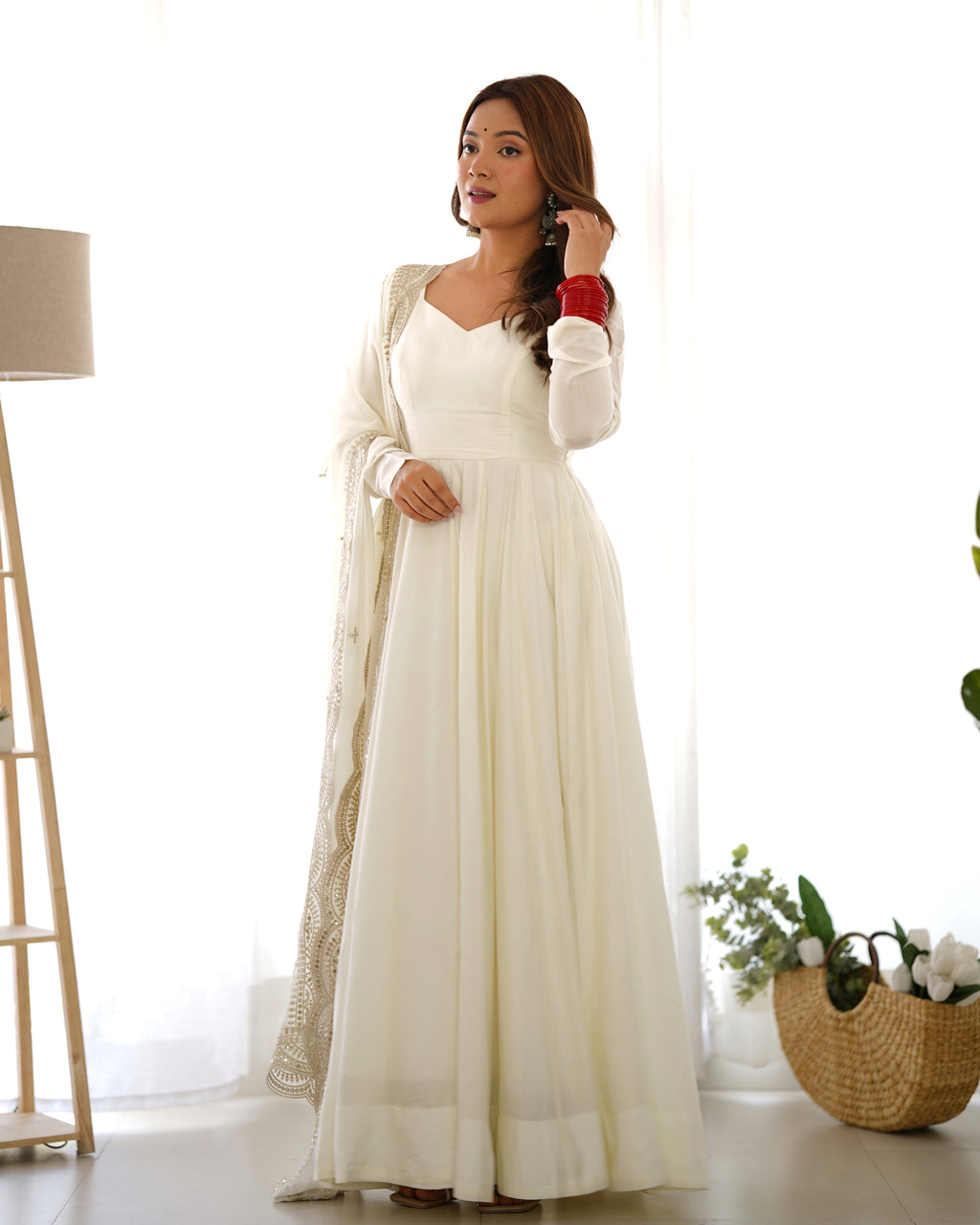 Romansilk Chanderi 16-Kali Anarkali Gown with Sequin Cutwork Dupatta & Stitched Pant