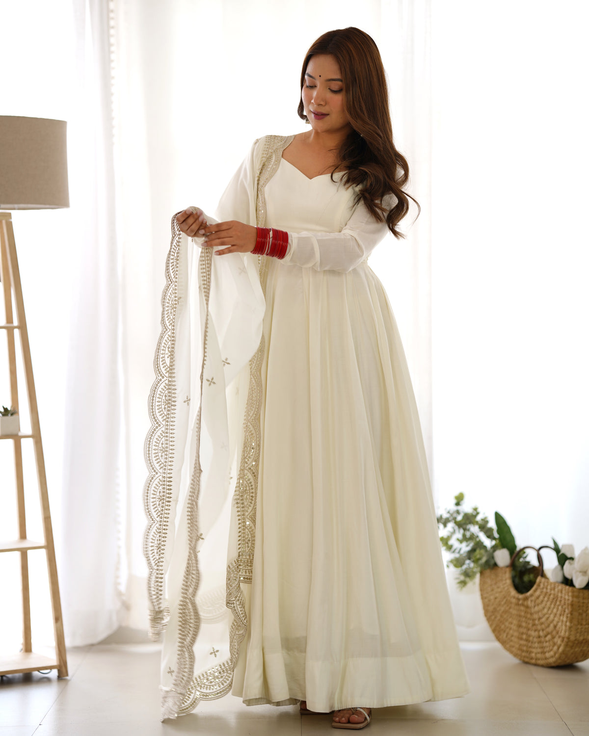 Romansilk Chanderi 16-Kali Anarkali Gown with Sequin Cutwork Dupatta & Stitched Pant