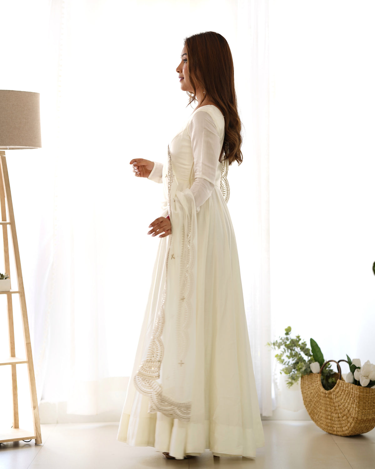 Romansilk Chanderi 16-Kali Anarkali Gown with Sequin Cutwork Dupatta & Stitched Pant