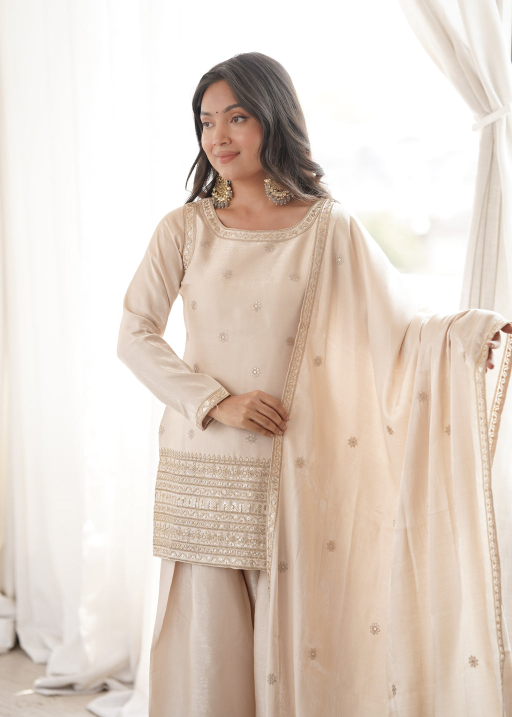Glass Roman Silk Embroidered Top with Farshi Shalwar Set
