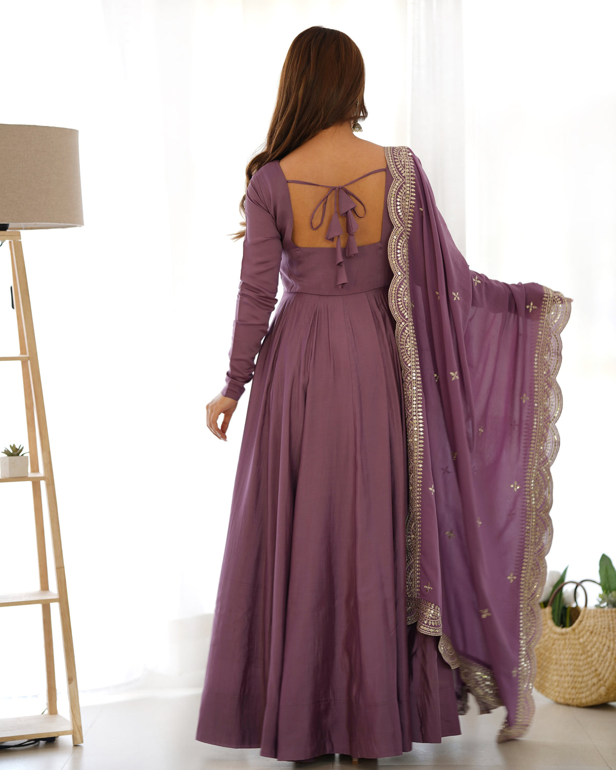 Romansilk Chanderi 16-Kali Anarkali Gown with Sequin Cutwork Dupatta & Stitched Pant