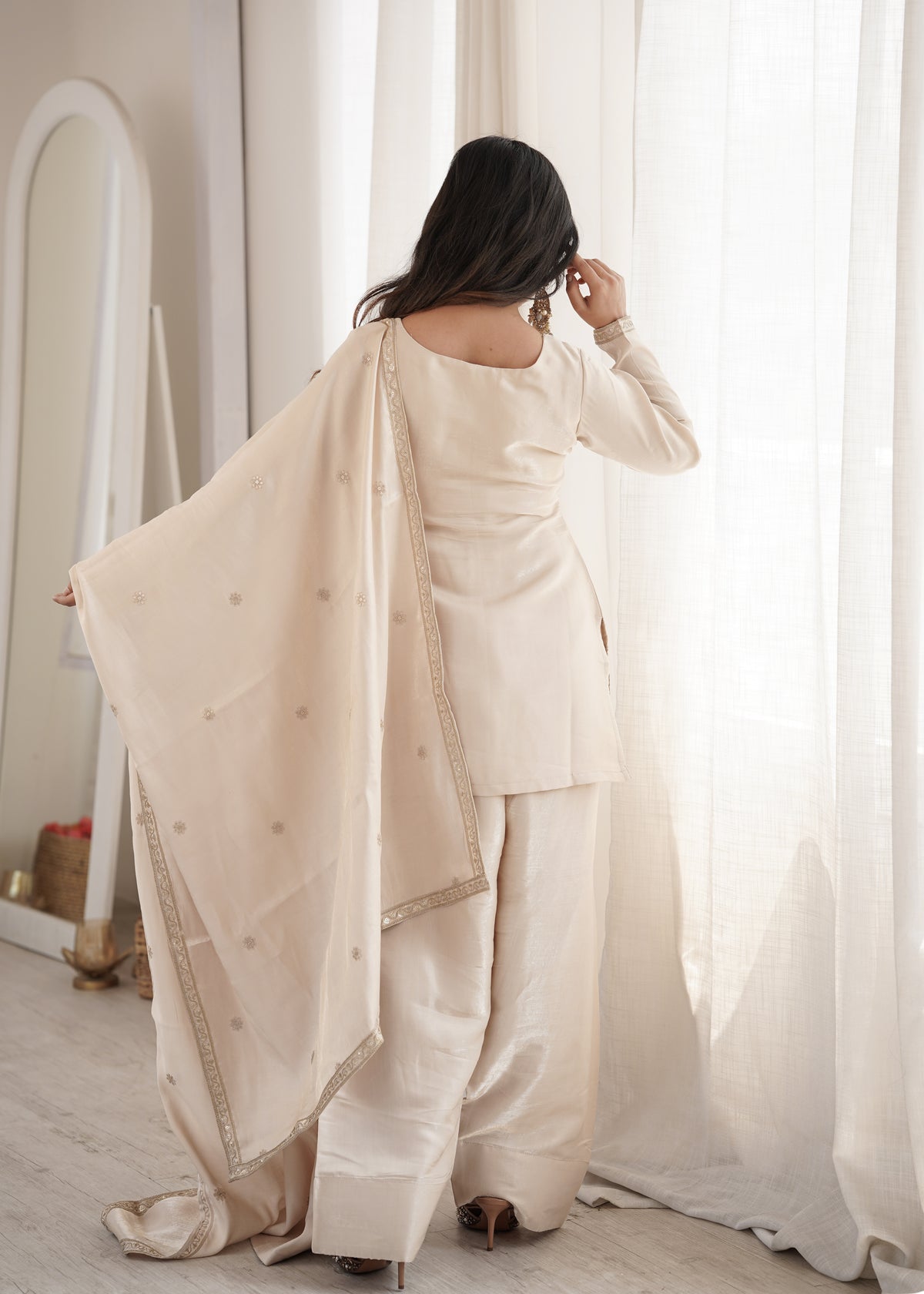 Glass Roman Silk Embroidered Top with Farshi Shalwar Set