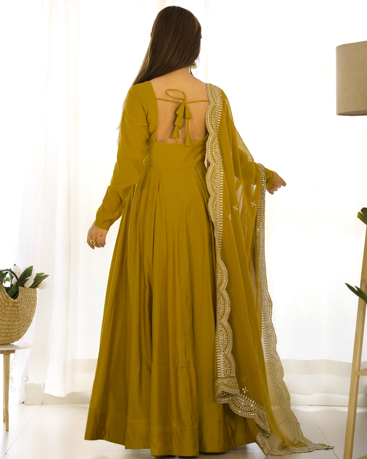 Romansilk Chanderi 16-Kali Anarkali Gown with Sequin Cutwork Dupatta & Stitched Pant