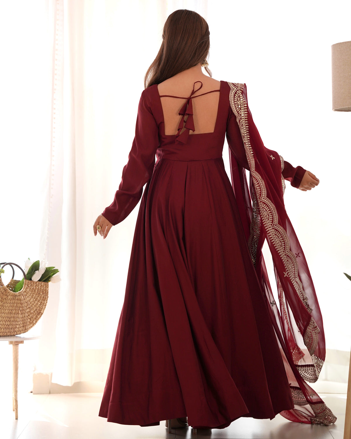 Romansilk Chanderi 16-Kali Anarkali Gown with Sequin Cutwork Dupatta & Stitched Pant