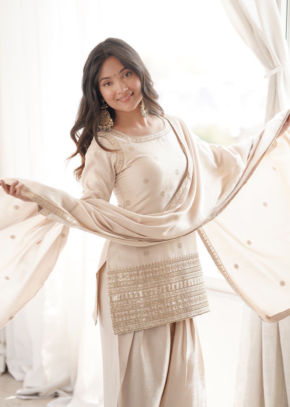 Glass Roman Silk Embroidered Top with Farshi Shalwar Set