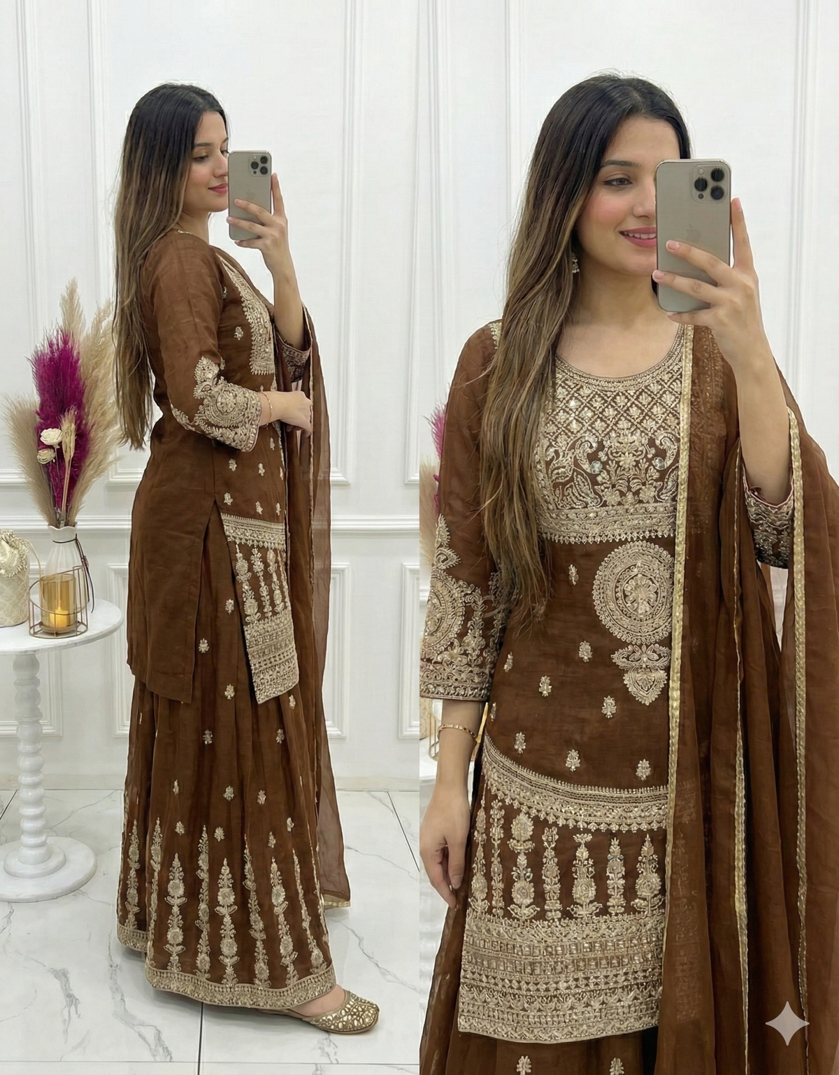Crunchy Silk Embroidered Sharara Suit with Dori, Jari Work & Fancy Lace Dupatta