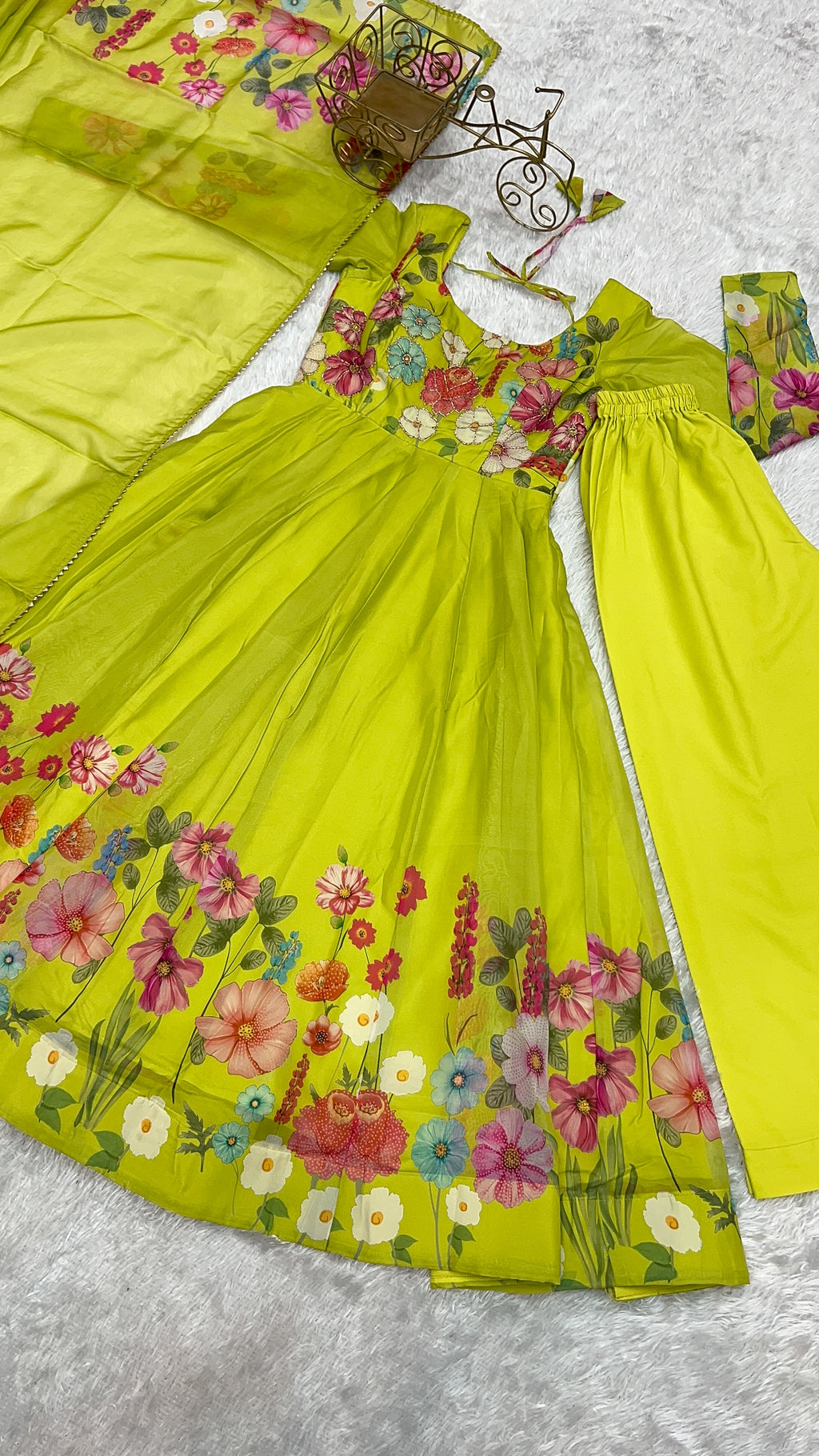Floral Organza Silk Printed Anarkali with Badla Jari Handwork & Gota Patti Dupatta