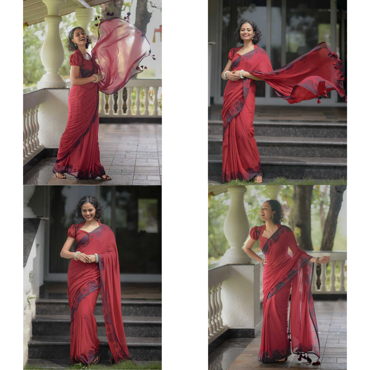 Elegant Bloom Premium Linen Cotton Digital Printed Saree with Matching Blouse