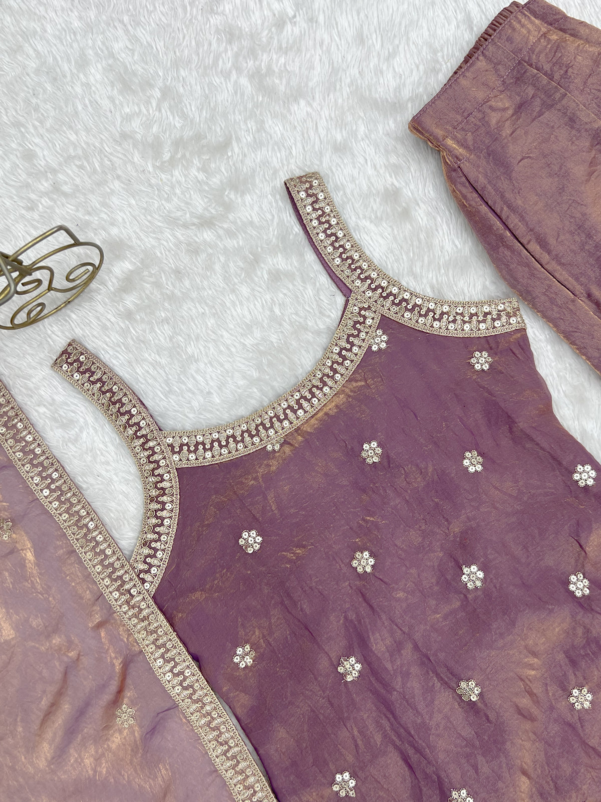 Fendy Silk Embroidered Dori & Jari Work Bell Bottom Suit with Lace Dupatta
