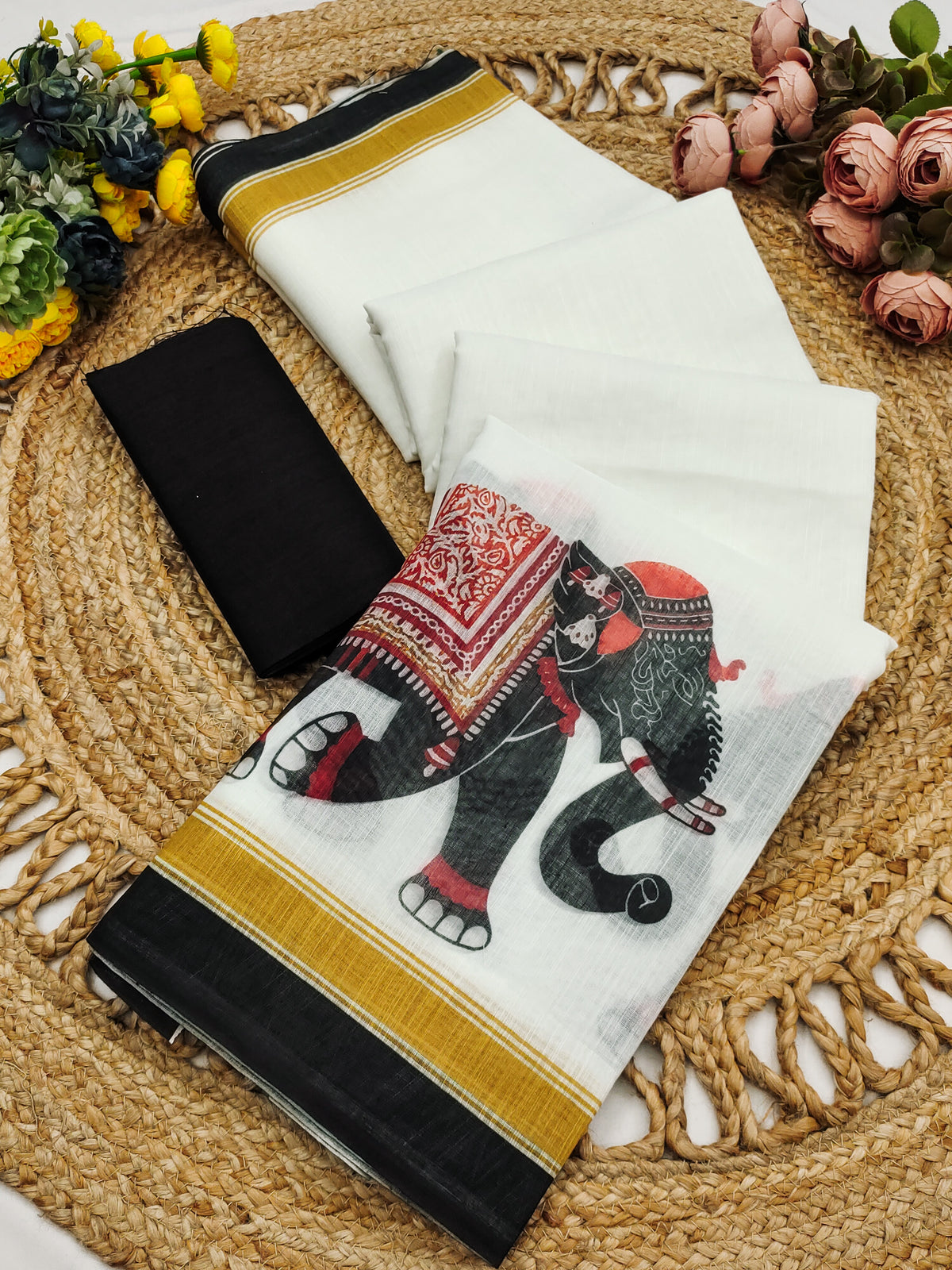 Linen Cotton With Beautiful Digital Printed Saree