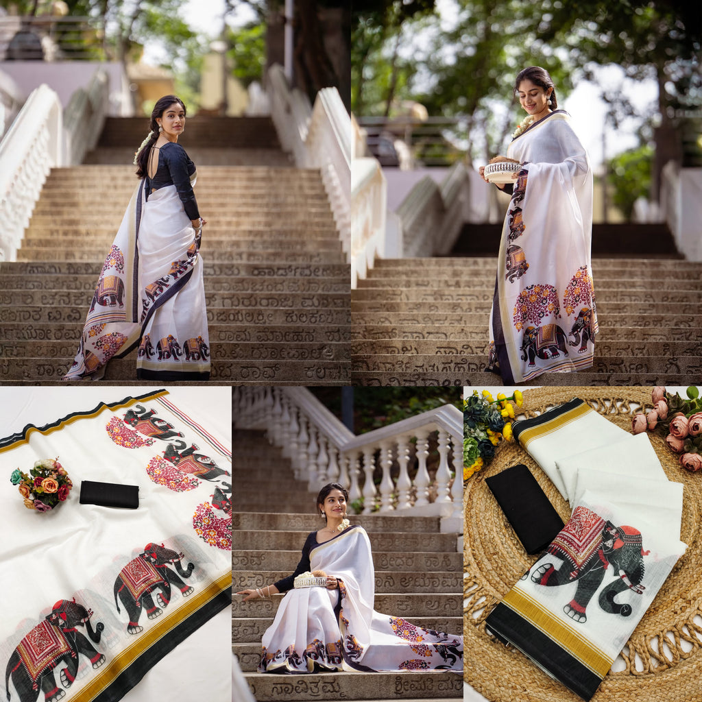 Linen Cotton With Beautiful Digital Printed Saree