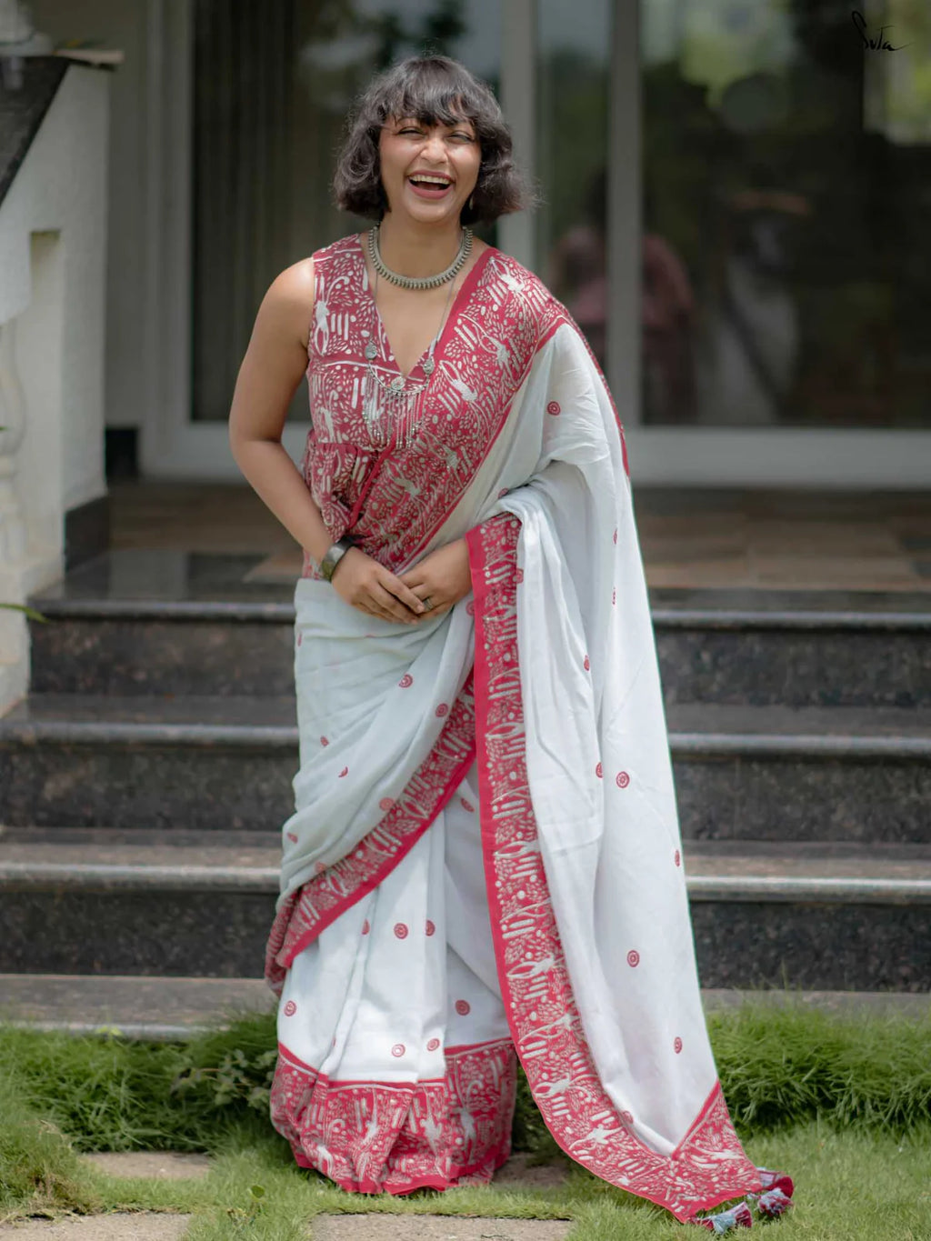 Linen Cotton Digital Printed Saree with Matching Blouse – Elegant Ethnic Wear