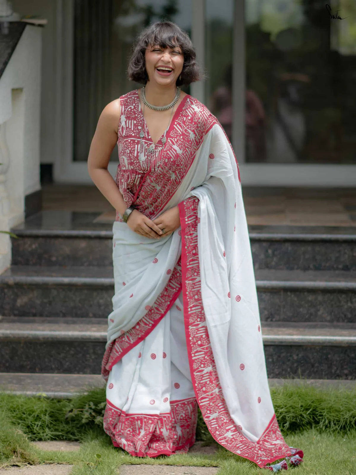 Linen Cotton Digital Printed Saree with Matching Blouse – Elegant Ethnic Wear