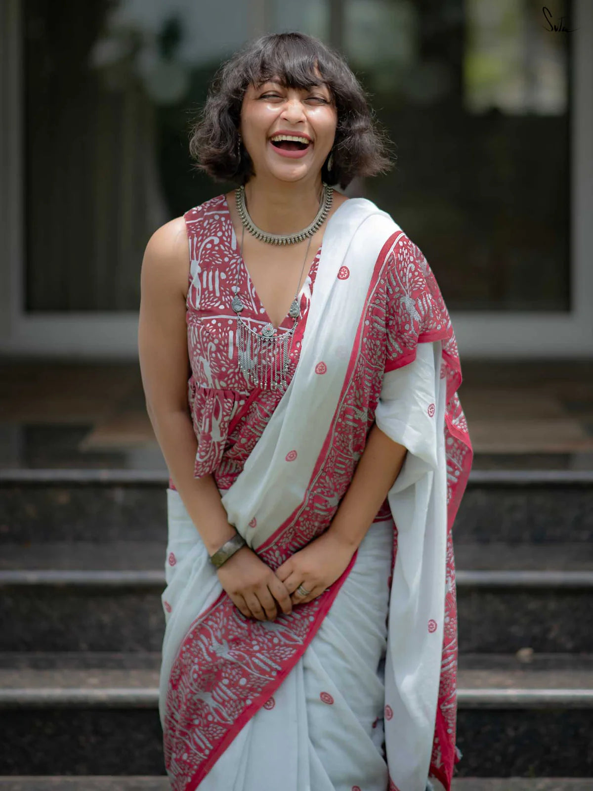Linen Cotton Digital Printed Saree with Matching Blouse – Elegant Ethnic Wear