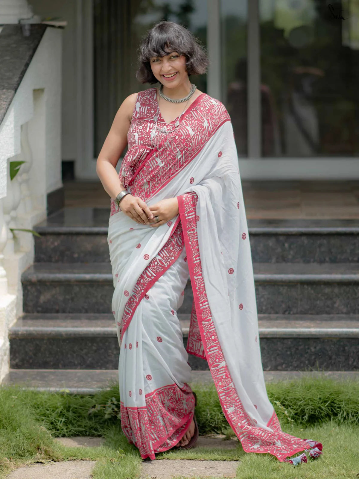 Linen Cotton Digital Printed Saree with Matching Blouse – Elegant Ethnic Wear