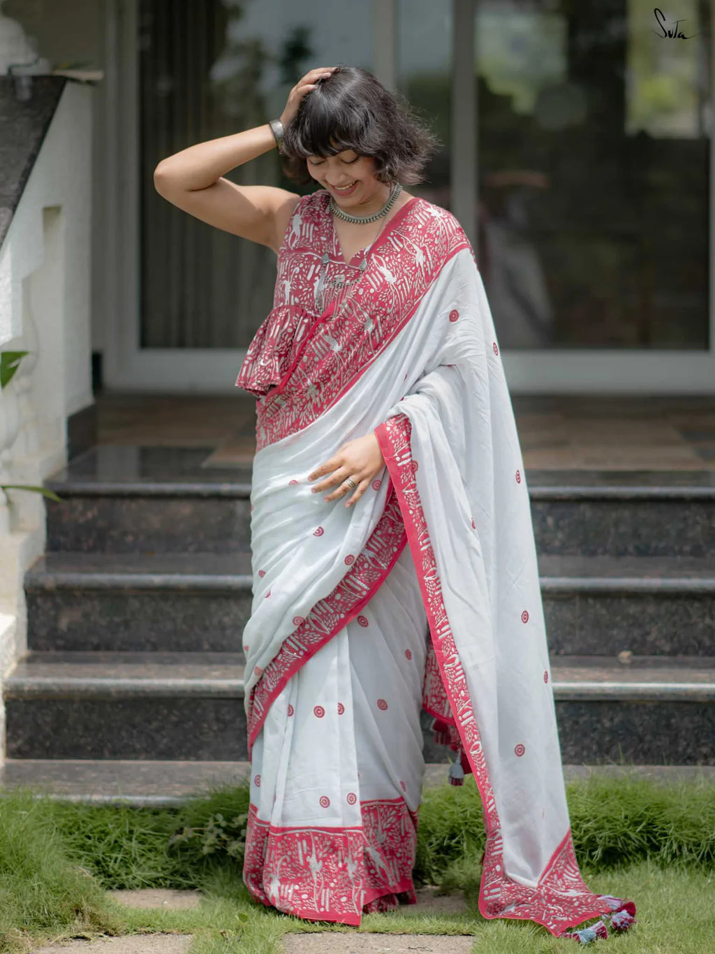 Linen Cotton Digital Printed Saree with Matching Blouse – Elegant Ethnic Wear