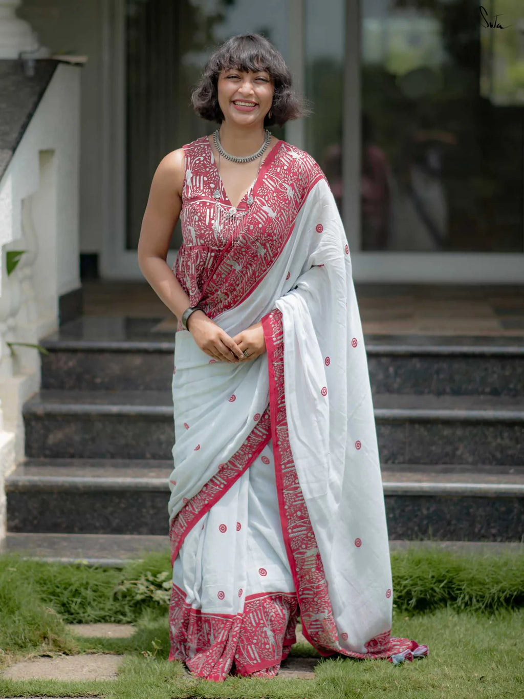 Linen Cotton Digital Printed Saree with Matching Blouse – Elegant Ethnic Wear