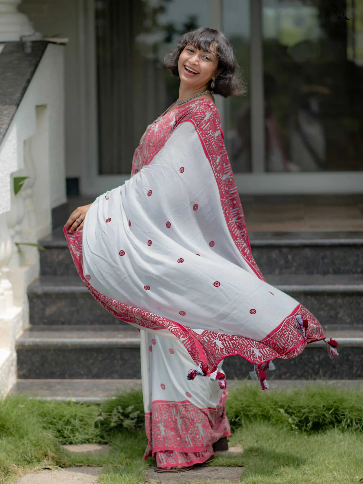 Linen Cotton Digital Printed Saree with Matching Blouse – Elegant Ethnic Wear