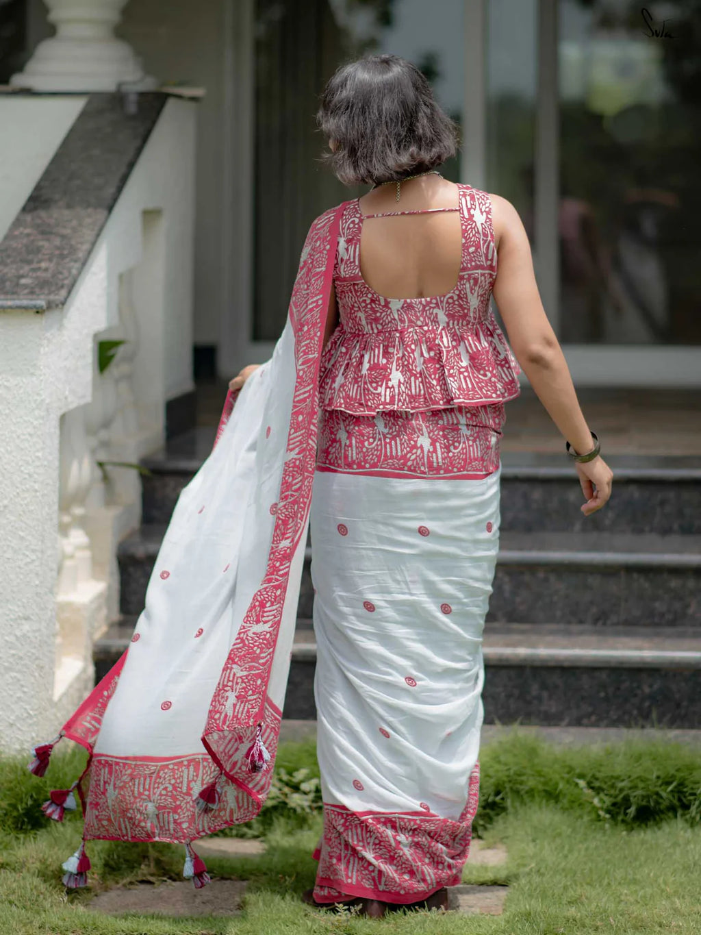 Linen Cotton Digital Printed Saree with Matching Blouse – Elegant Ethnic Wear