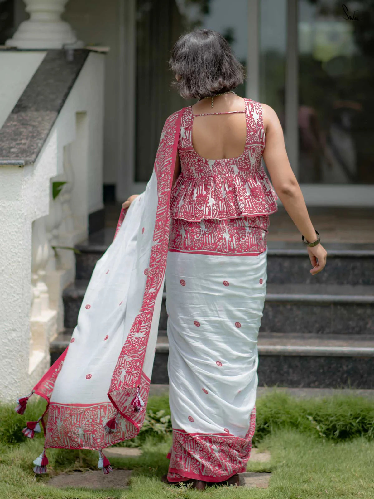 Linen Cotton Digital Printed Saree with Matching Blouse – Elegant Ethnic Wear