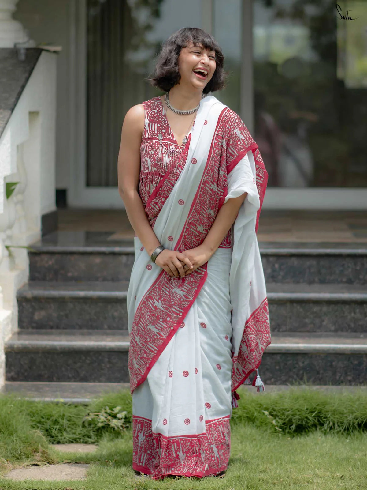 Linen Cotton Digital Printed Saree with Matching Blouse – Elegant Ethnic Wear