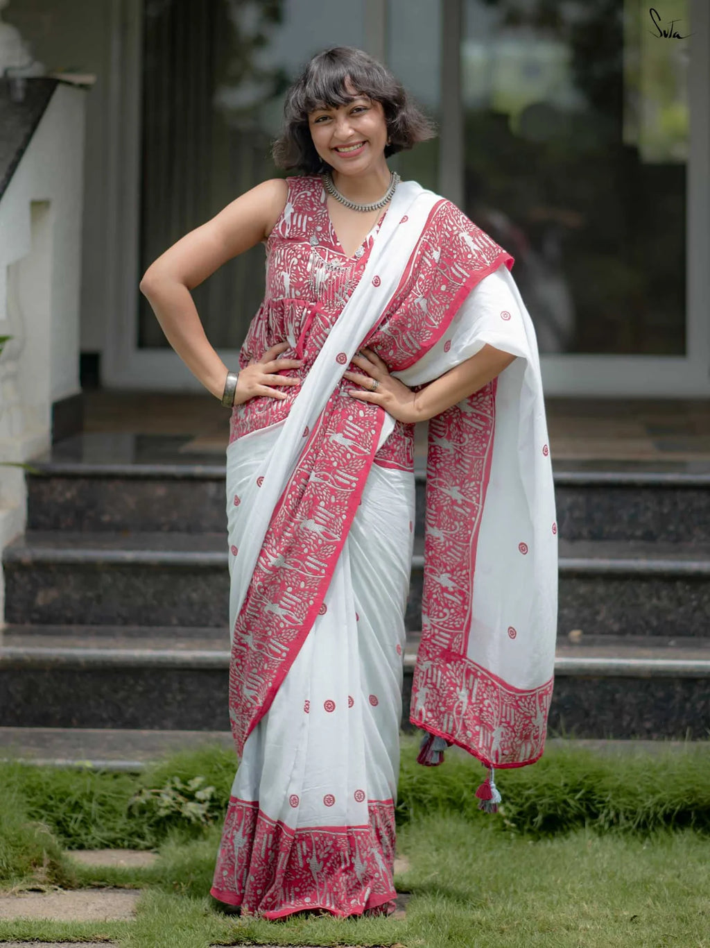 Linen Cotton Digital Printed Saree with Matching Blouse – Elegant Ethnic Wear