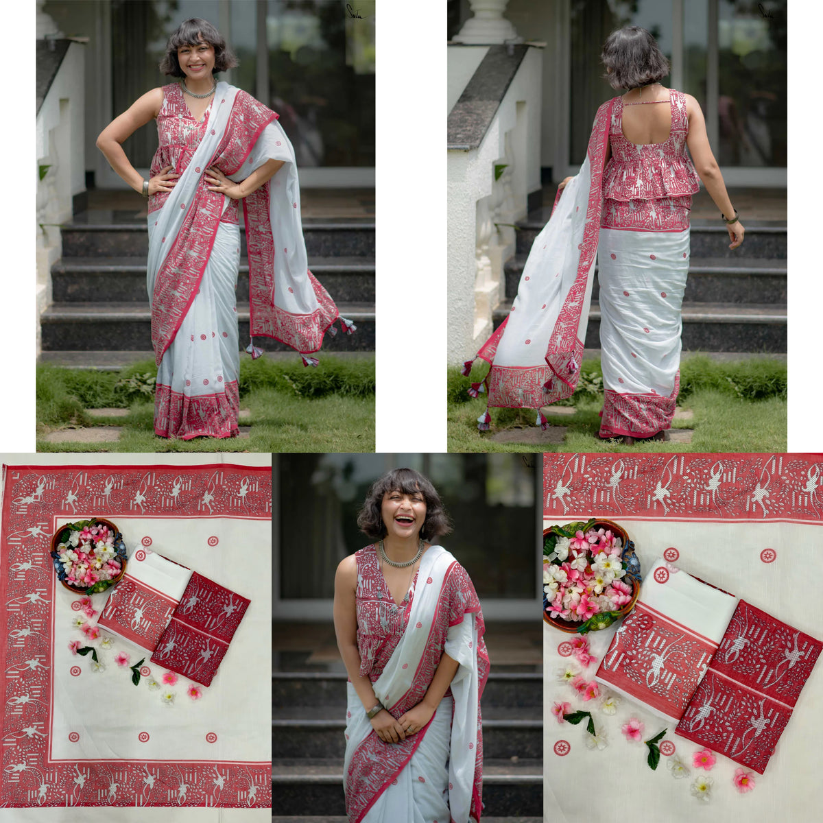 Linen Cotton Digital Printed Saree with Matching Blouse – Elegant Ethnic Wear
