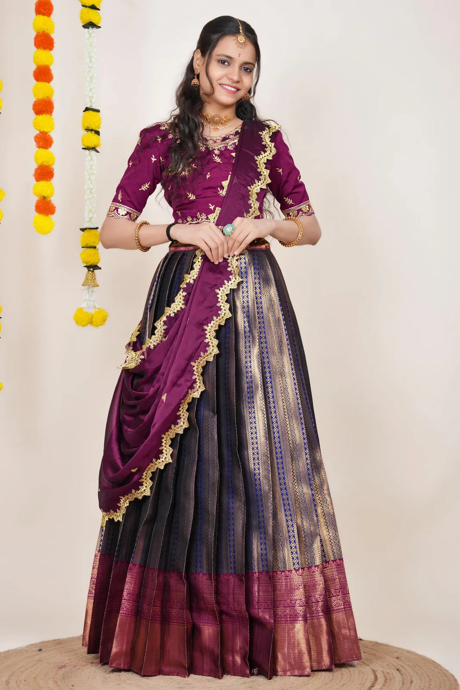 Graceful Kanjivaram Silk Zari Lehenga with Banarasi Dupatta Set