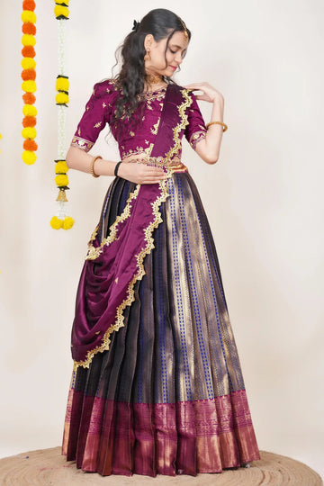 Graceful Kanjivaram Silk Zari Lehenga with Banarasi Dupatta Set