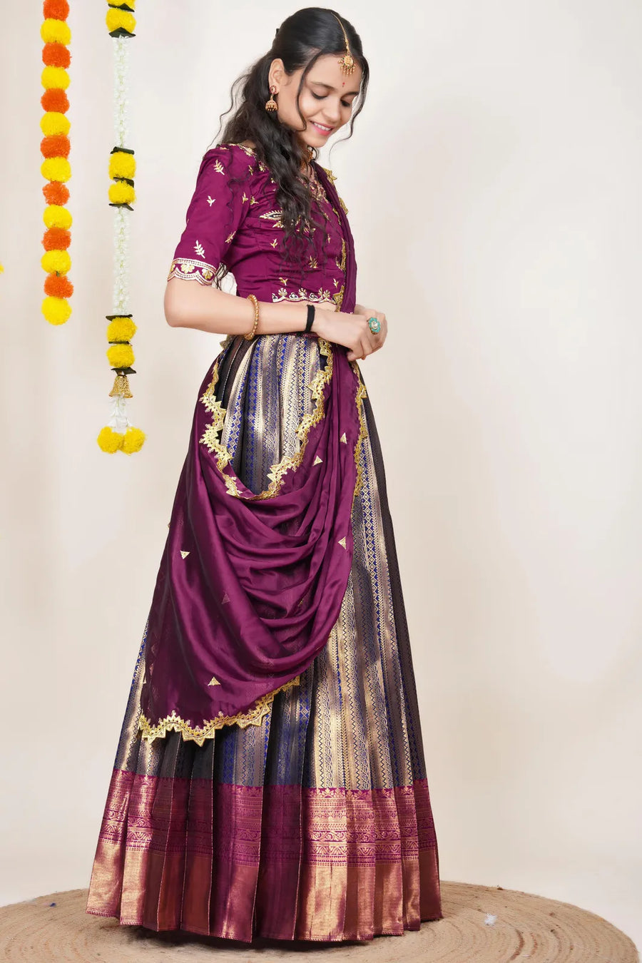 Graceful Kanjivaram Silk Zari Lehenga with Banarasi Dupatta Set