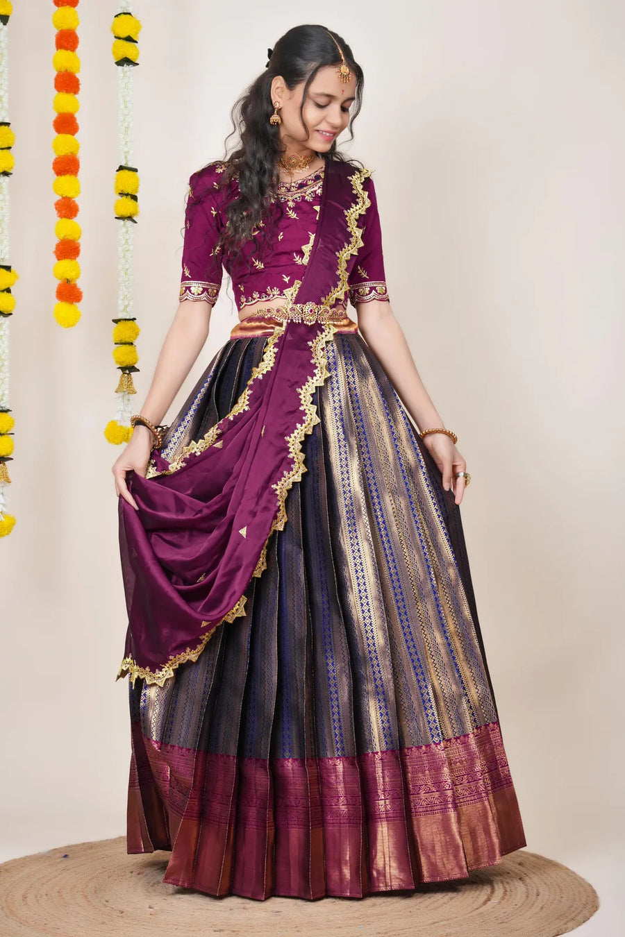 Graceful Kanjivaram Silk Zari Lehenga with Banarasi Dupatta Set