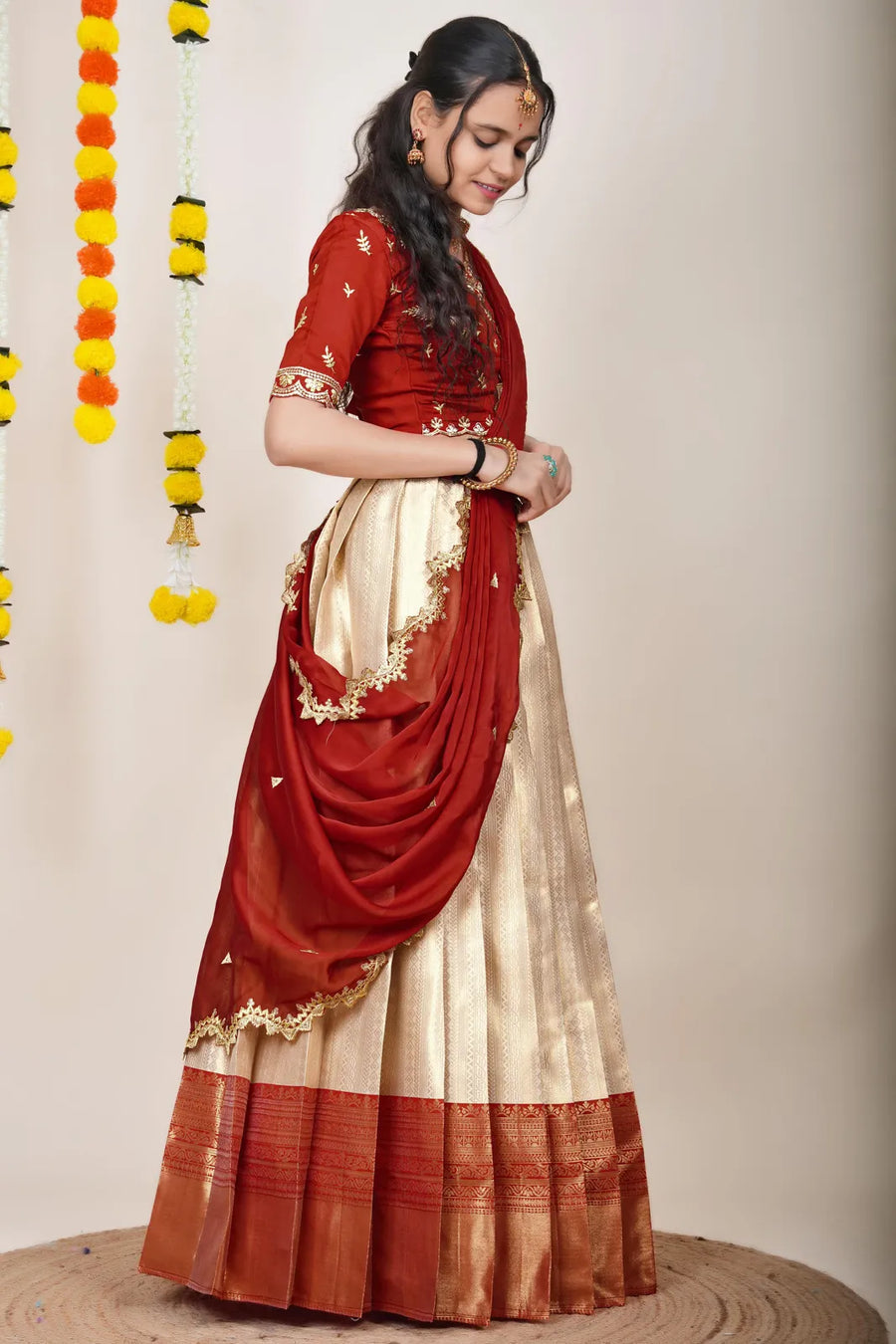 Graceful Kanjivaram Silk Zari Lehenga with Banarasi Dupatta Set