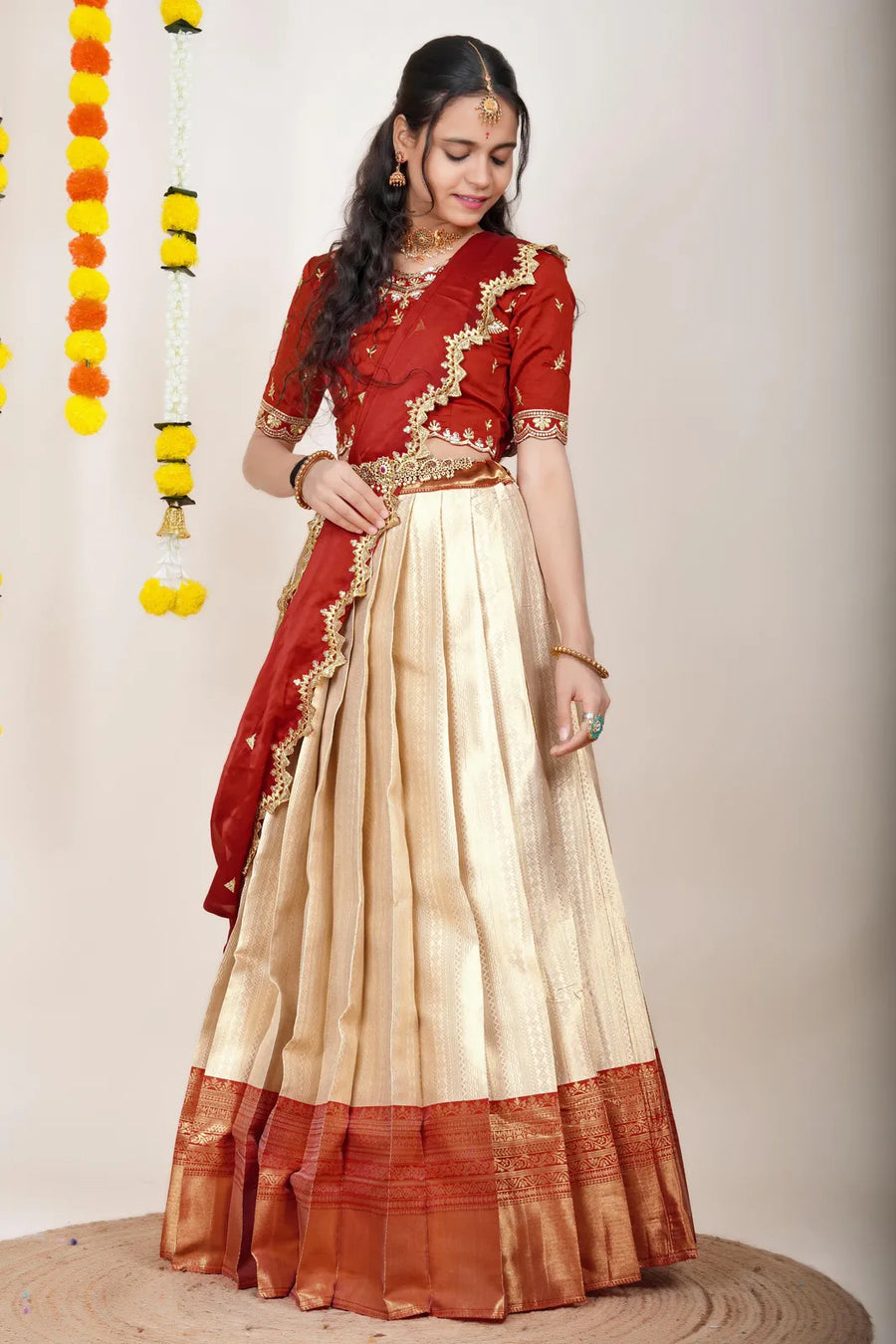 Graceful Kanjivaram Silk Zari Lehenga with Banarasi Dupatta Set