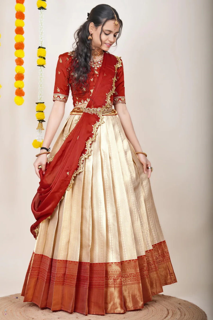Graceful Kanjivaram Silk Zari Lehenga with Banarasi Dupatta Set