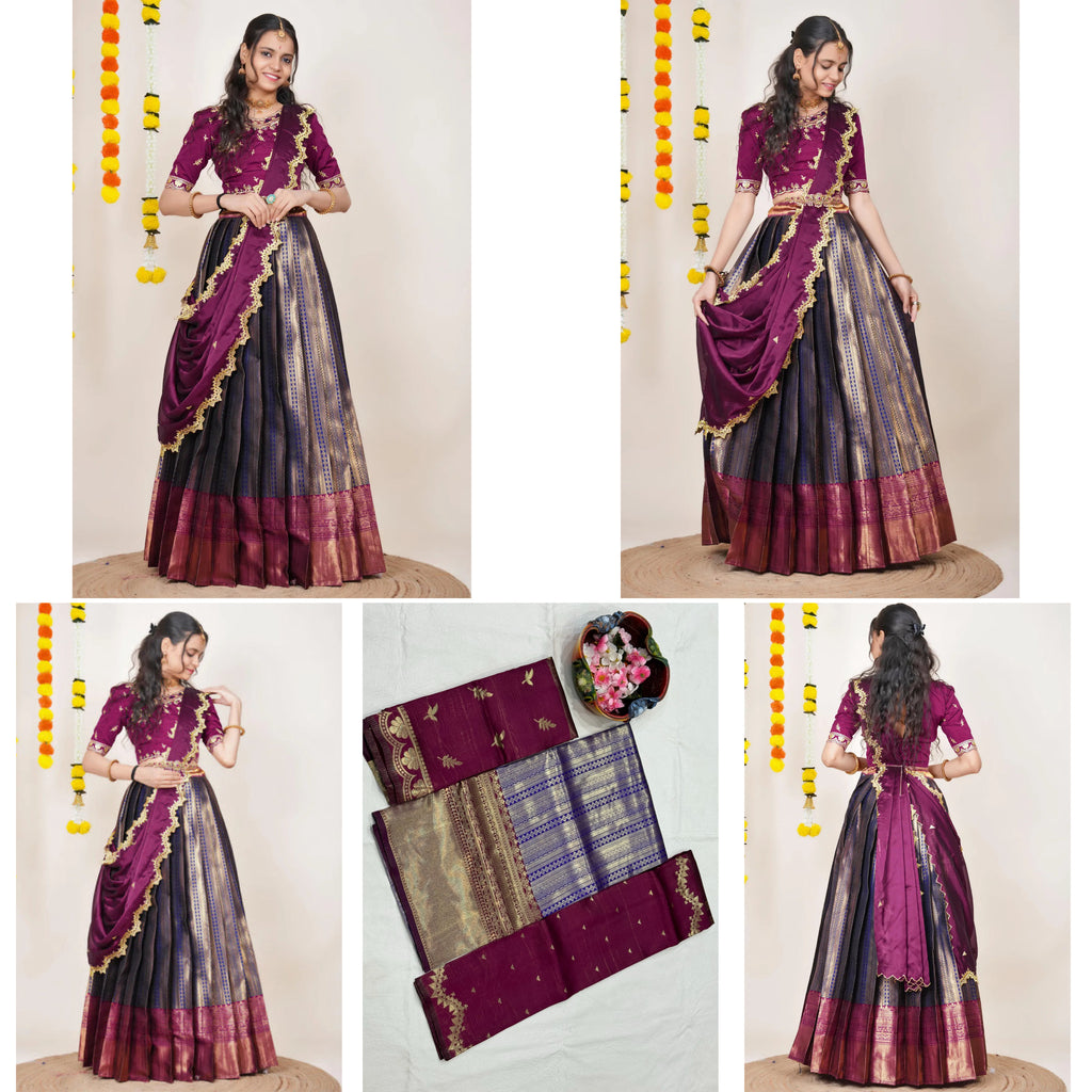 Graceful Kanjivaram Silk Zari Lehenga with Banarasi Dupatta Set