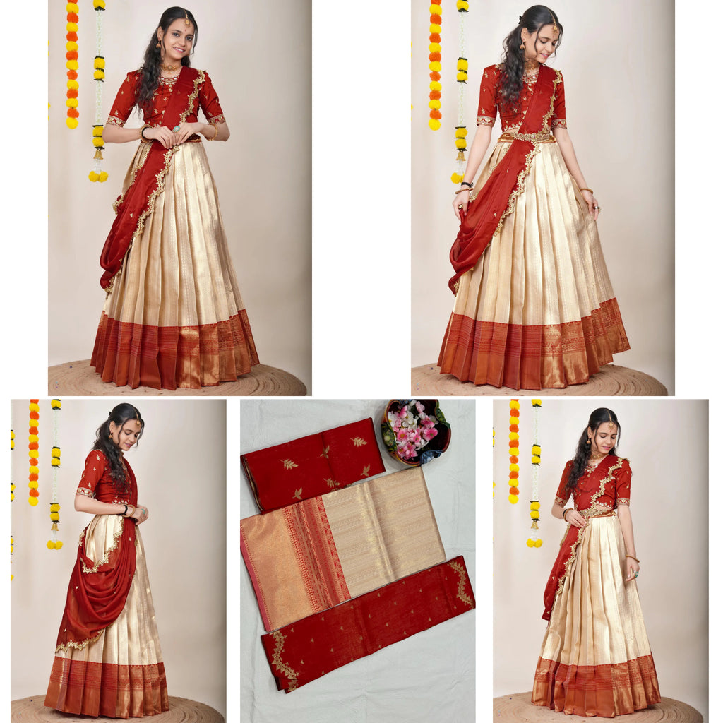 Graceful Kanjivaram Silk Zari Lehenga with Banarasi Dupatta Set