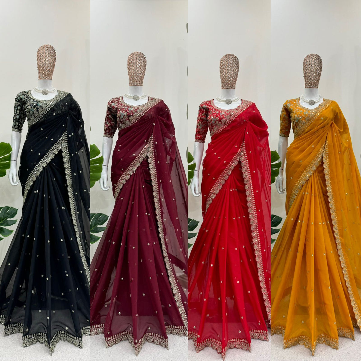 Royal Luxe Heavy Tibby Silk Saree with Thread & Sequin Work and Designer Banglory Silk Blouse