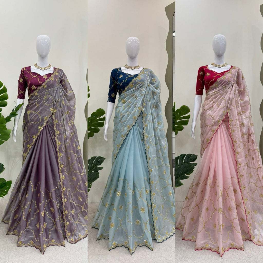 Heavy Zimmy Choo Designer Saree with Thread & Sequin Work