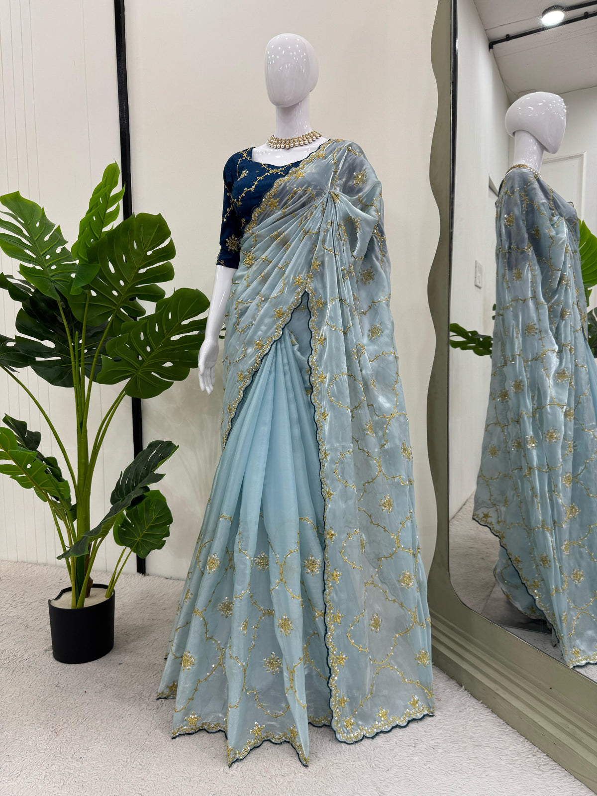 Heavy Zimmy Choo Designer Saree with Thread & Sequin Work
