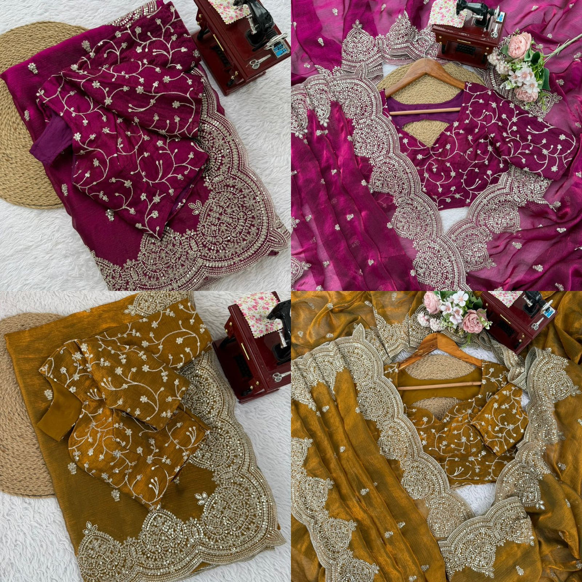 Fendi Chiffon Designer Saree with Thread & Sequin Embroidery