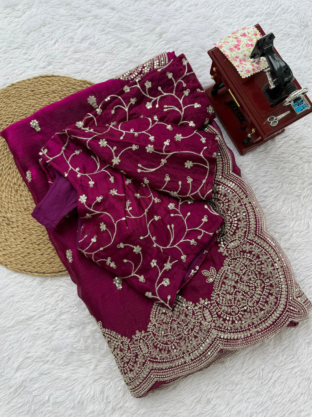 Fendi Chiffon Designer Saree with Thread & Sequin Embroidery