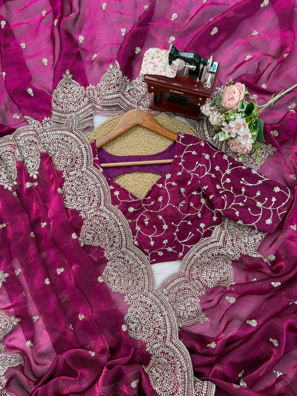 Fendi Chiffon Designer Saree with Thread & Sequin Embroidery