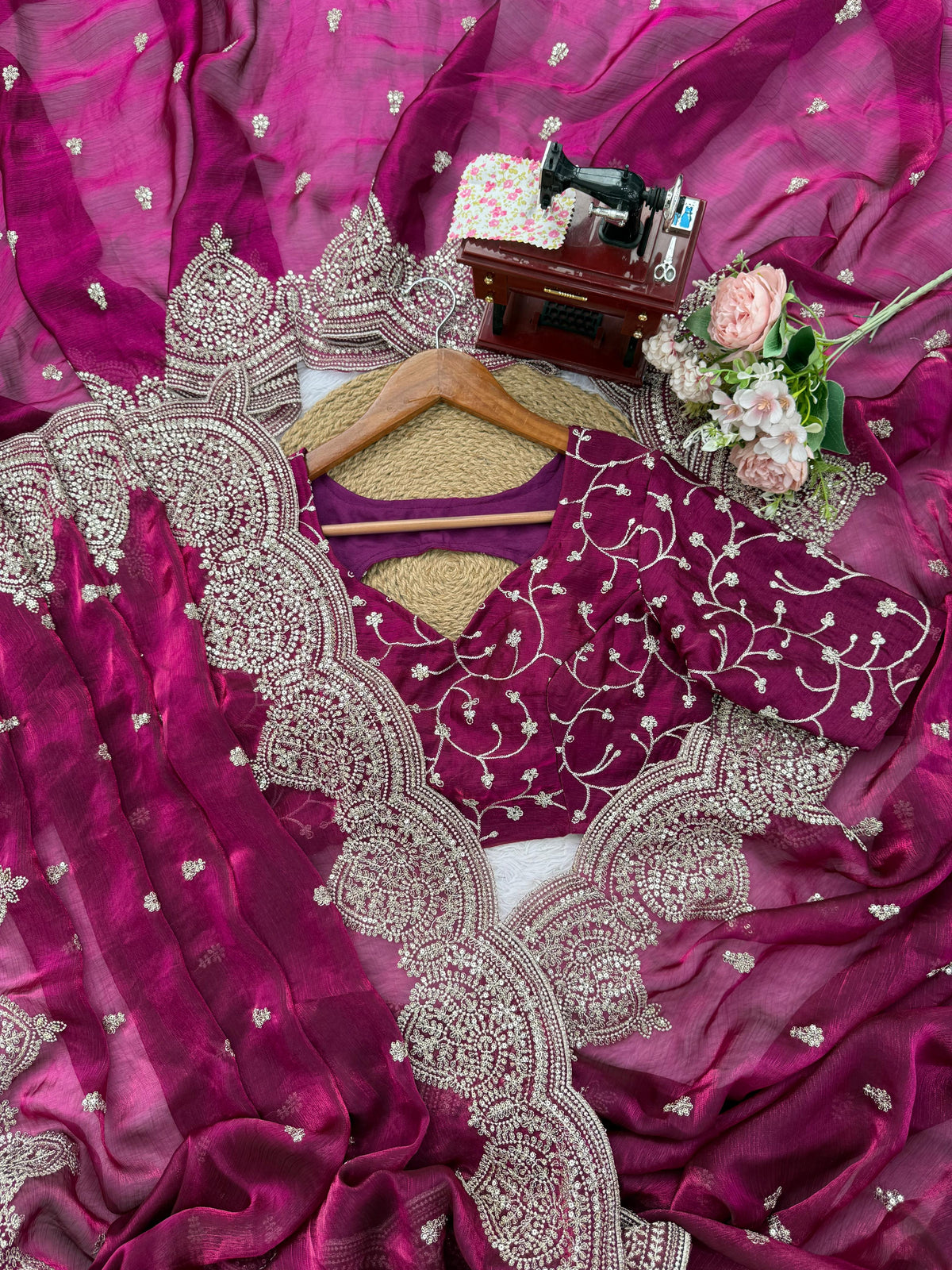 Fendi Chiffon Designer Saree with Thread & Sequin Embroidery